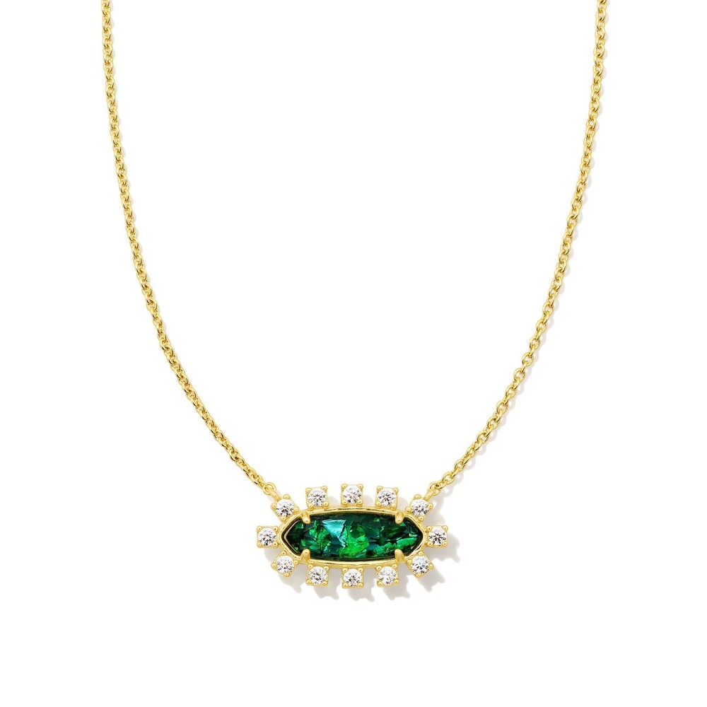 Kendra Scott Eva Framed Pendant Necklace - Teal Glass Over Green