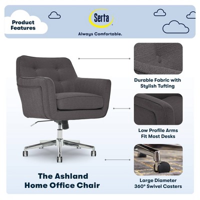 Graphite Gray Leather Swivel Executive Office Chair with Fixed Arms