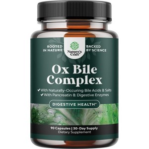 Ox Bile Capsules, Ox Bile Supplements for No Gallbladder with Trypsin, Papain & Bromelain Enzyme for Pancreas Cleanse & Detox, Nature's Craft, 90ct - 1 of 4