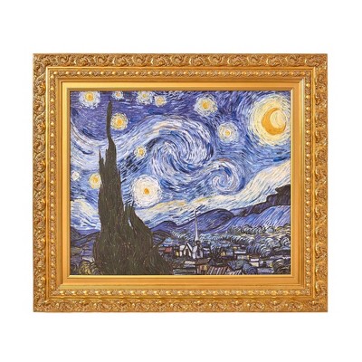 Vincent Van Gogh Starry Night Gold Framed Canvas Print 27.75" x 31.5"