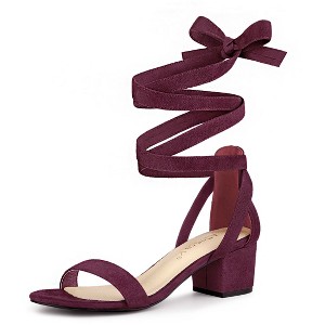Allegra K Women's Open Toe Block Heel Lace Up Sandals - 1 of 4