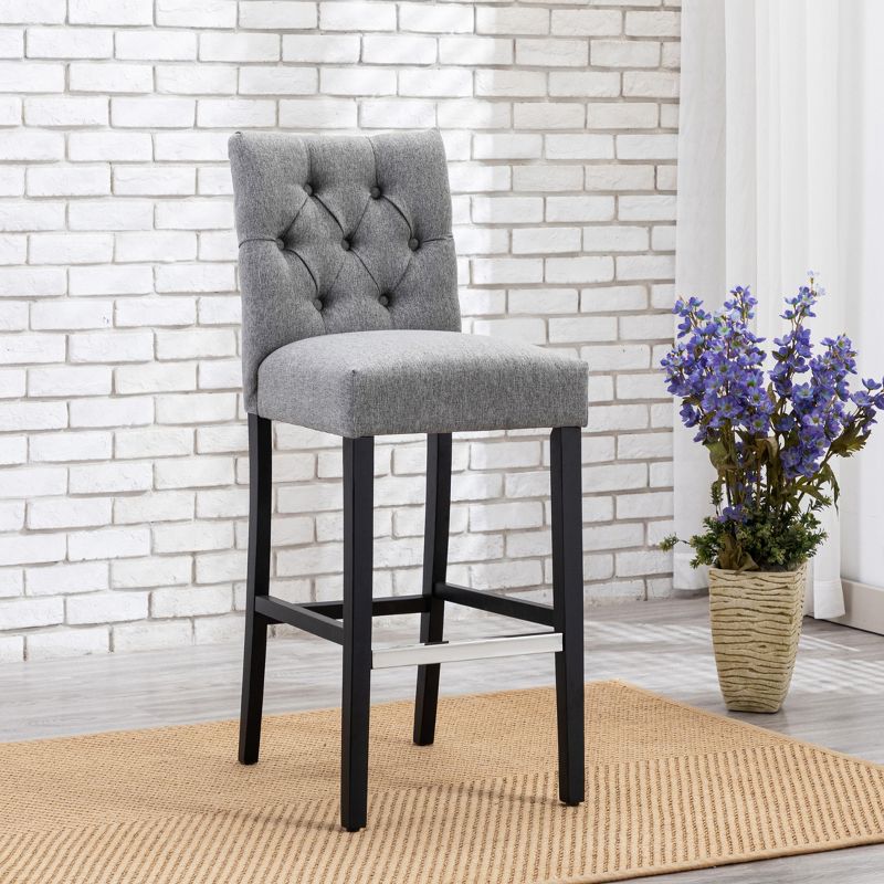WestinTrends 29" Upholstered Linen Fabric Tufted Bar Stool Chair, 2 of 4
