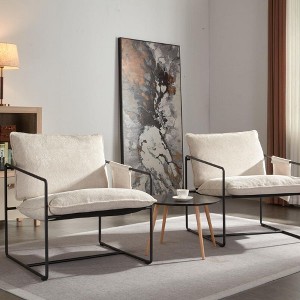 2-Piece Metal Frame Accent Chair with Arm Pocket, Skin-friendly Braid Indoor Furniture for Living Room and Bedroom - The Pop Home - 1 of 4