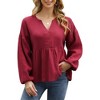 PePlum Tops for Women Ruffled Henley Neck Shirt Long Sleeve Flowy Blouse T-Shirt - 2 of 4