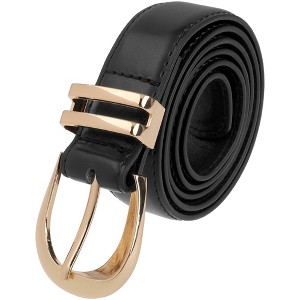 INSPIRE CHIC Gender Neutral Gold Buckle Pure 1.1" Width Faux Leather Waistband Belts 1Pc - 1 of 4