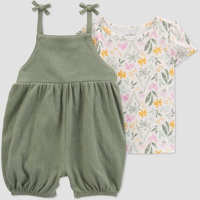 Image of Carter's Just One You® Baby Girls' Floral Undershirt & Bottom Set - Green 3M
