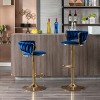 TiramisuBest Set of 2 Velvet Bar Stools with Chrome Footrest & Base, Swivel Height Adjustable Mechanical Lift, Golden Legs, Modern Navy - 2 of 4
