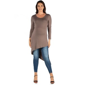 24seven Comfort Apparel Womens Long Sleeve Knee Length Asymmetrical Maternity Tunic Top - 1 of 4