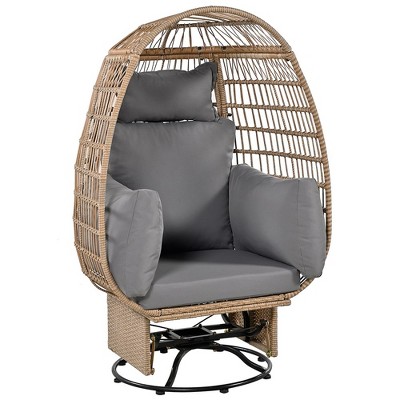 Outdoor Egg Chair, Swing Chair With 4 Pillows, Thick Soft Padded Back And Arm, Swivel Base, Adjustable Foot Pads