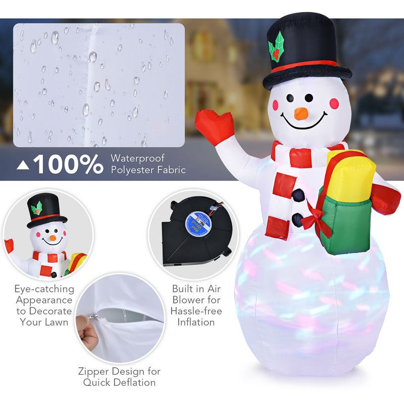 5 FT Tall Snowman Inflatable Blow up Inflatable w/Built-in Colorful LED Lights, 4 of 13