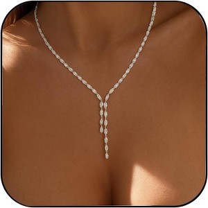 Dainty Y Drop Lariat Necklace Rhinestone Tennis Chain Prom Gift - 1 of 4
