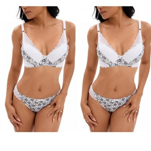 INSPIRE CHIC 2 Pcs Women's Floral Mesh Push-Up Underwire Lace Bra and Underwear Sets - 1 of 4