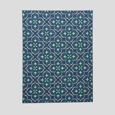 7'10" x 10' Camelia Medallion Outdoor Rug Blue/Green - Christopher Knight Home