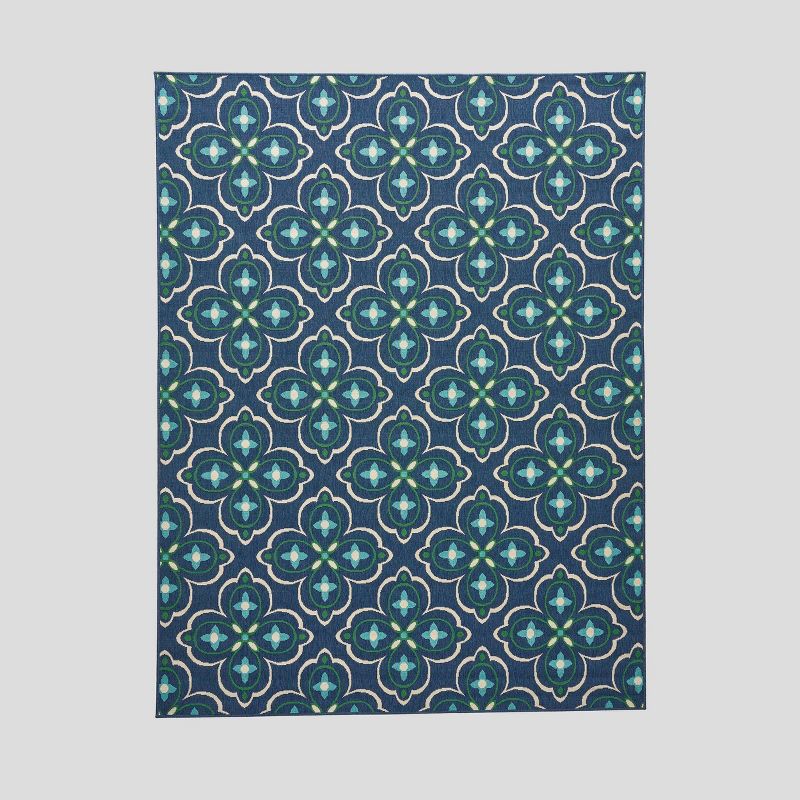 7'10" x 10' Camelia Medallion Outdoor Rug Blue/Green - Christopher Knight Home, 1 of 7