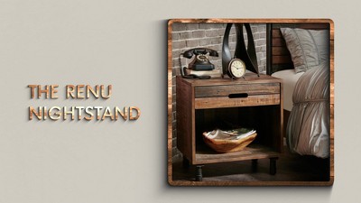 Rustic Industrial Pine Nightstand with Metal Accents, Light Brown