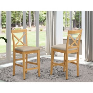 HomeStock Pub Counter Stool-Linen Fabric Bar Height Dining Chair - 1 of 3