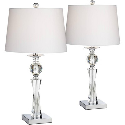 Vienna Full Spectrum Modern Table Lamps Set of 2 Twisted Crystal Glass Column White Drum Shade for Living Room Family Bedroom