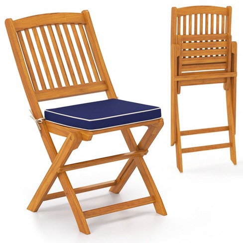 Costway Outdoor Folding Chairs Set of 2 Acacia Wood High-Back Chair with Seat Cushions Beige/Red/Navy - image 1 of 4