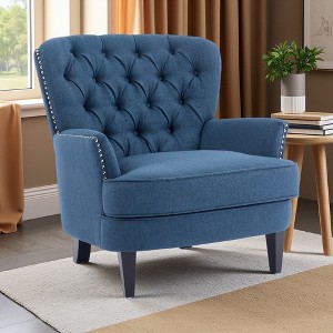 32.5" Upholstered Accent Chair with Solid Wood Legs and Nailhead Trim - 1 of 4