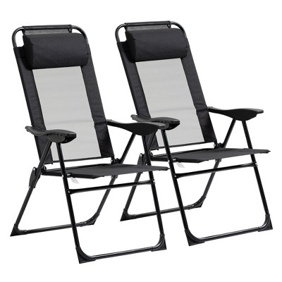 PAGED Folding Patio Chairs Set of 2 Lounge Chair Outdoor with Adjustable Sling Back and Removable Pillow for Camping, Beach, Picnics, Patio