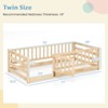 Safstar Twin Size Floor Bed w/High Fence & Door Safety Guardrails Wood Floor Bed Frame - 2 of 4