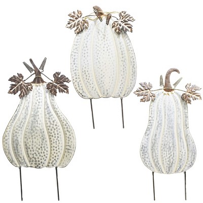 Home & Garden 22.0" Destressed White Pumpkins Yard Decor Fall Direct Designs International  -  Decorative Garden Stakes
