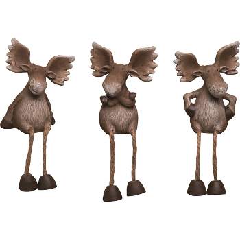 Transpac Winter Rustic Christmas Moose Polyresin Shelf Sitter Decoration Set of 3, 6.0H inches