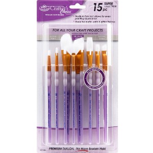 Royal & Langnickel Crafter's Choice Synthetic White Taklon Paint Brushes, 15pc - 1 of 4