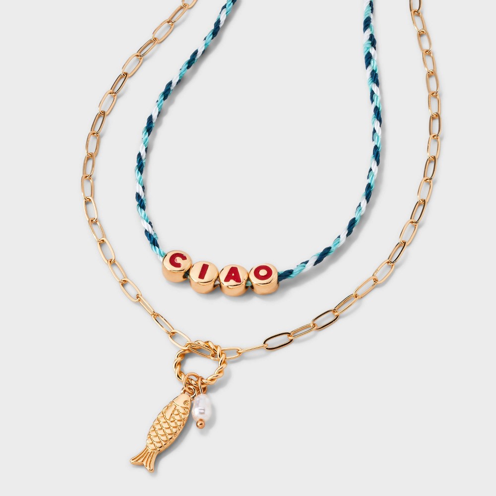 Ciao and Fish Blue Charm Pendant Necklace - Universal Thread™ Gold