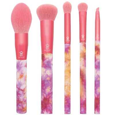 MODA Brush 5pc Calming Coral Tie Dye Makeup Brush Set, Includes - Blush, Domed Shadow, Crease, and Angle Eyeliner Brushes