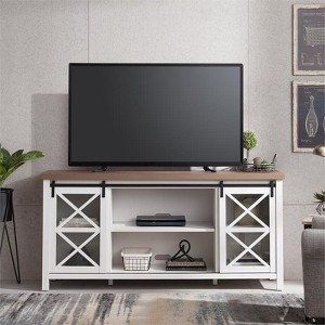68" White and Golden Oak TV Stand - Henn&Hart - 1 of 4
