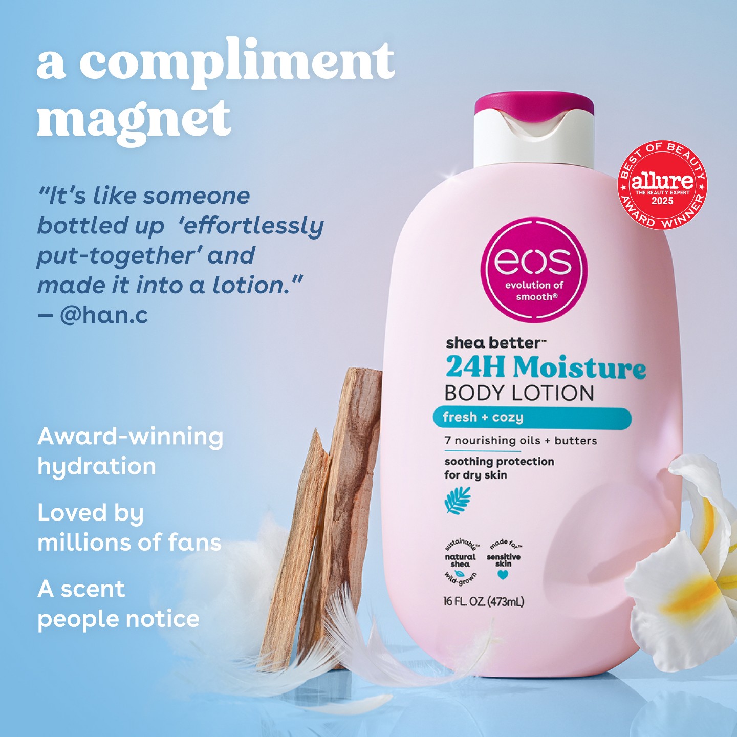 Увлажняющий лосьон для тела eos Shea Better 24H, Fresh & Cozy, 16 fl oz — фото 3