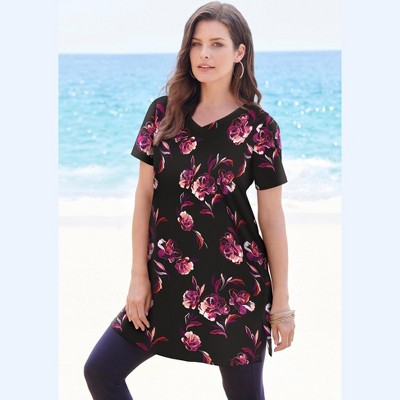 Roaman's Women's Plus Size Ultimate Short Sleeve V Neck Tunic
