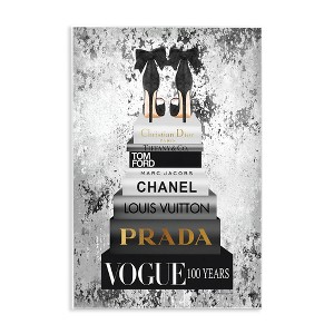 Stupell Industries Fashion Designer Shoes Bookstack Black And White Watercolor Wall Plaque Art - 1 of 4