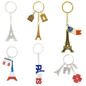 Juvale 6 Pack Paris Keychain, France Souvenir Gift, Eiffel Tower, French Flag, and Arc de Triomphe Metal Key Rings - 1 of 4