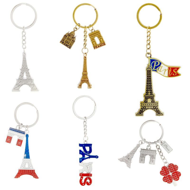 Juvale 6 Pack Paris Keychain, France Souvenir Gift, Eiffel Tower, French Flag, and Arc de Triomphe Metal Key Rings, 1 of 9