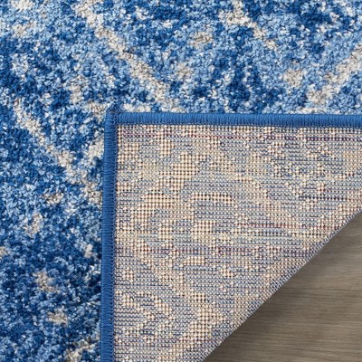 Silver and Blue Synthetic Reversible Runner Rug