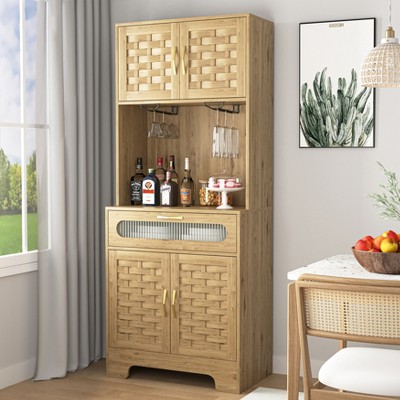 Vynxaria 67'' Tall Pantry Buffet Cabinet ¨C Freestanding Hutch for Home, Kitchen, and Dining Room, Ideal as a Liquor Cabinet or Bar.