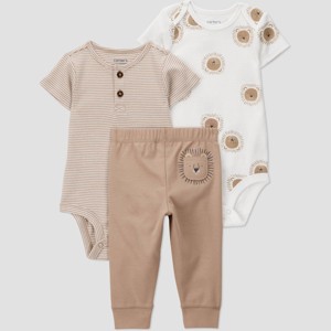 Carter's Just One You® Baby Boys' 3pc Lion Striped Bodysuits and Jogger Pants Set - Brown - 1 of 4