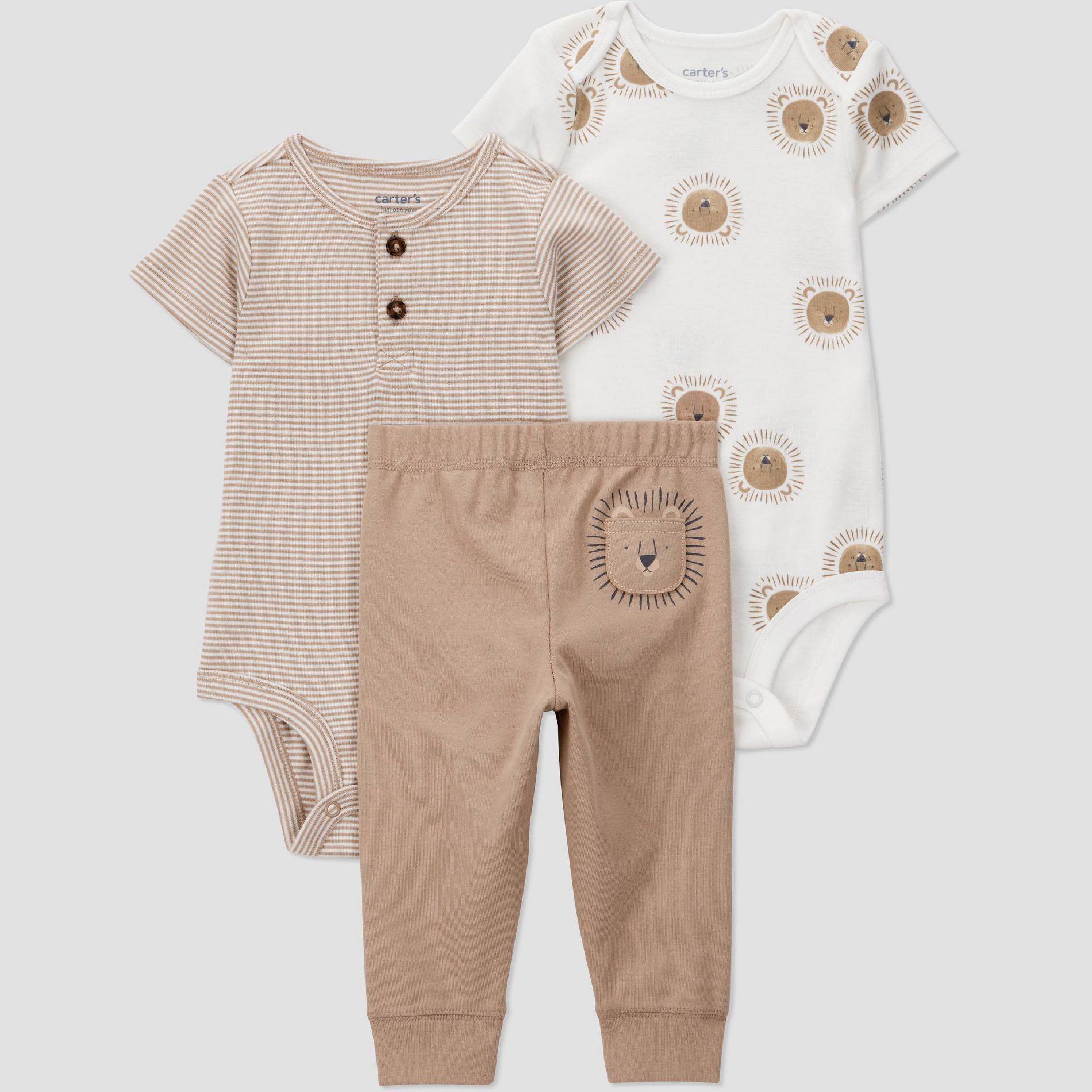 Carter's Just One You® Baby Boys' 3pc Lion Striped Bodysuits and Jogger Pants Set - Brown