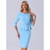 INSPIRE CHIC Women's Vintage Pencil 3/4 Sleeves Midi Bodycon Peplum Sheath Dress - 3 of 4