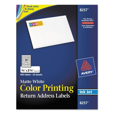 Avery Vibrant Color-Printing Address Labels 3/4 x 2 1/4 Matte White 600/Pack 8257