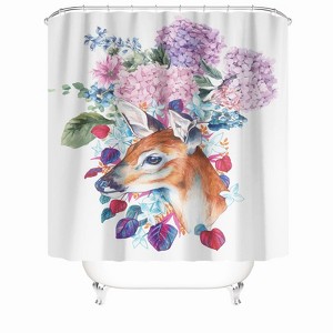 Deer And Flowers Shower Curtains for Bathroom Waterproof Fabric Bath Curtain Durable Soft Stylish Bathroom Decor 72x72 Inch - 1 of 1
