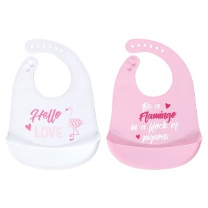 Luvable Friends Baby Girl Silicone Bibs 2pk, Flamingo Love, One Size - 1 of 1