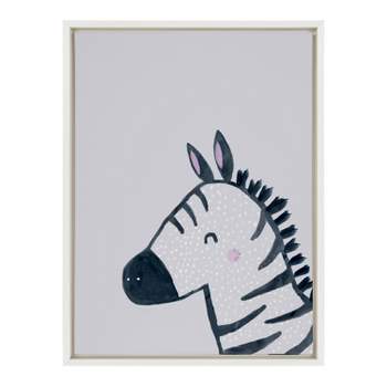18" x 24" Sylvie Inky Zebra by Lauradidthis Framed Wall Canvas White - Kate & Laurel All Things Decor