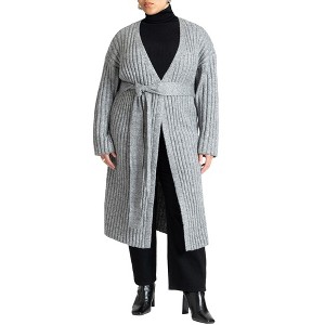 ELOQUII Women's Plus Size Long Belted Cardigan - 1 of 4