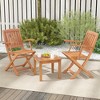Tangkula 3 PCS Eucalyptus Wood Patio Bistro Set w/ 2 Folding Arm Chairs for Porch - 3 of 4
