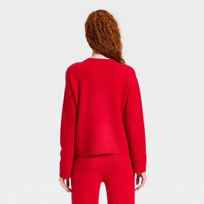 Women's Cozy Alpine Knit Boucl Crewneck Pullover Sweater - Universal Thread' Red - image 2
