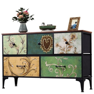 5-Drawer Wide Fabric Dresser Storage Organizer Unit, Chest of Drawers with Fabric Bins