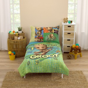 Marvel Guardians of the Galaxy I Am Groot Green and Blue 4 Piece Toddler Bed Set - 1 of 4